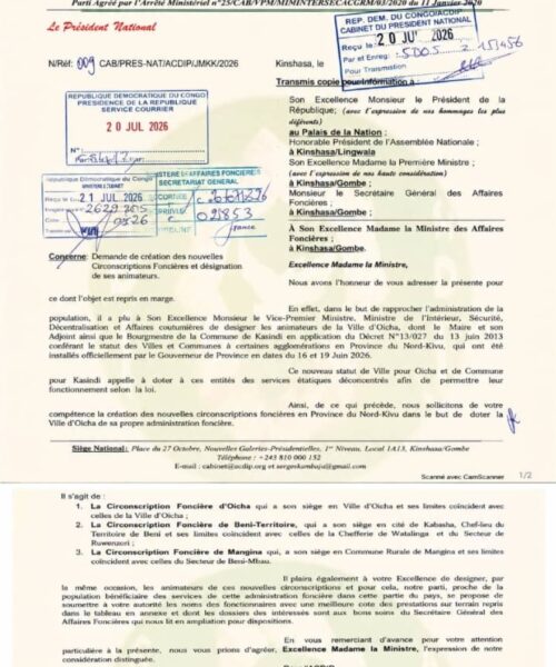 Affaires foncières : Jonas Kasimba propose la création de trois nouvelles circonscriptions au Nord-Kivu